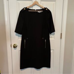 Calvin Klein Black Mini Dress with Gold Button and Zipper Details Women’s 16 NWT